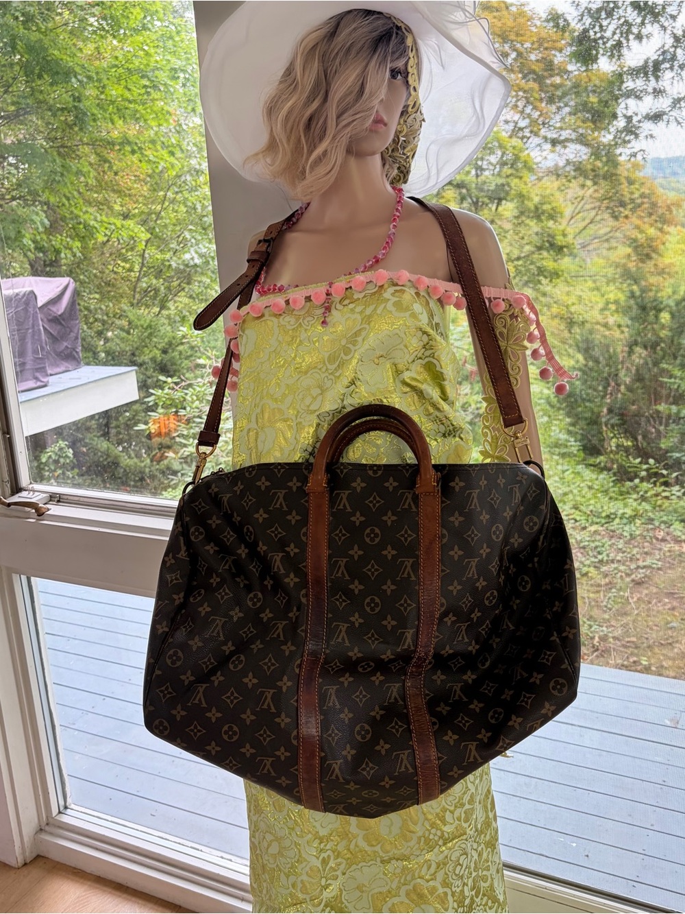 Louis Vuitton Brown Monogram Travel Bag with Leather Trim